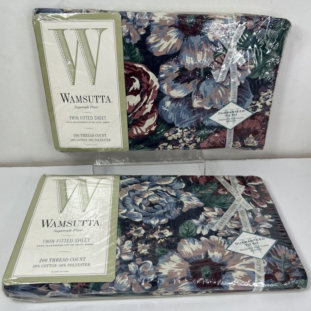 2 Wamsutta Supercale Plus Twin Fitted Sheet Tyler Garden Floral Black Grannycore